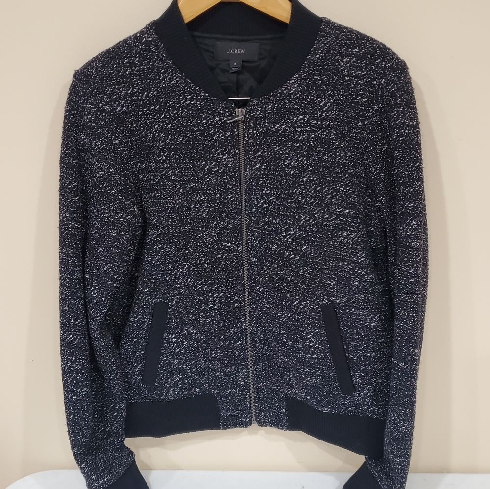 J. Crew Speckled Black Tweed Bomber Jacket - Picture 6 of 7